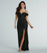 Danielle Cold-Shoulder Ruched Knit Formal Dress