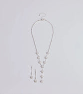 Truly Glam Rhinestone and Pearl Lariat Necklace Set