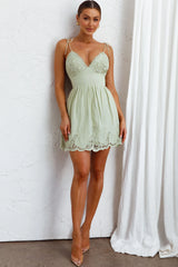 Lovers Lane Lace Trim Tied Strap Dress Avocado