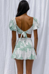 Escape With Me Tied Back Crop Top Printed Sage