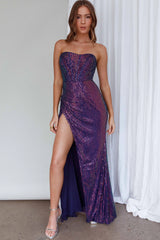 It's Fate Thigh Split Sequin Dress Navy Multi