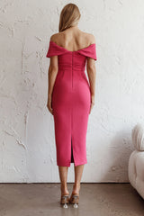 Lillianne Off-Shoulder Midi Dress Fuchsia
