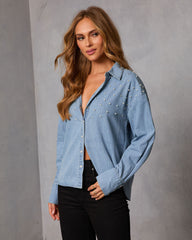 Essential Ease Embellished Button Up Denim Top