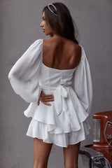 Well Versed Long Sleeve Flounce Romper White