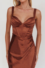 Whimsy Pleated Bust Midi Dress Chocolate