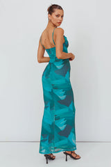 Teava Laced Waist Maxi Dress Abstract Green