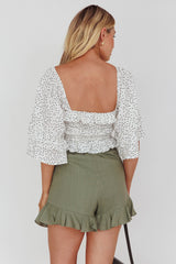 Boardwalk Bell Sleeve Crop Top Spotty White