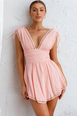 Palais Waistband Mini Dress Peach