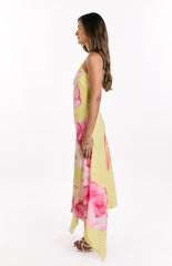Elowen Yellow Hibiscus Floral Halter Maxi Dress
