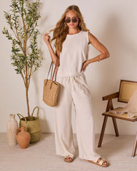 Grecian Glow Frayed Linen Top