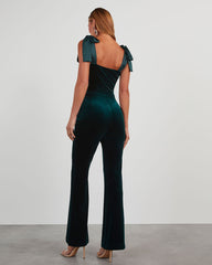 Logan Velvet Shoulder Tie Jumpsuit