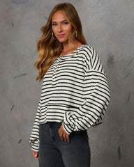 Layanne Striped Partial Button Top