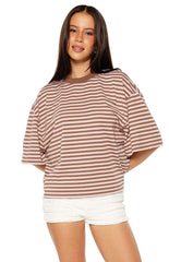 Lioness Bloom Short Sleeve Top Chocolate Blush Stripe