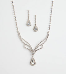 Regal Teardrop Rhinestone Necklace And Earrings Set