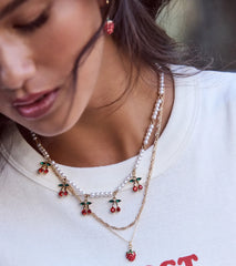 Taste So Sweet Cherry And Faux Pearl Layered Necklace