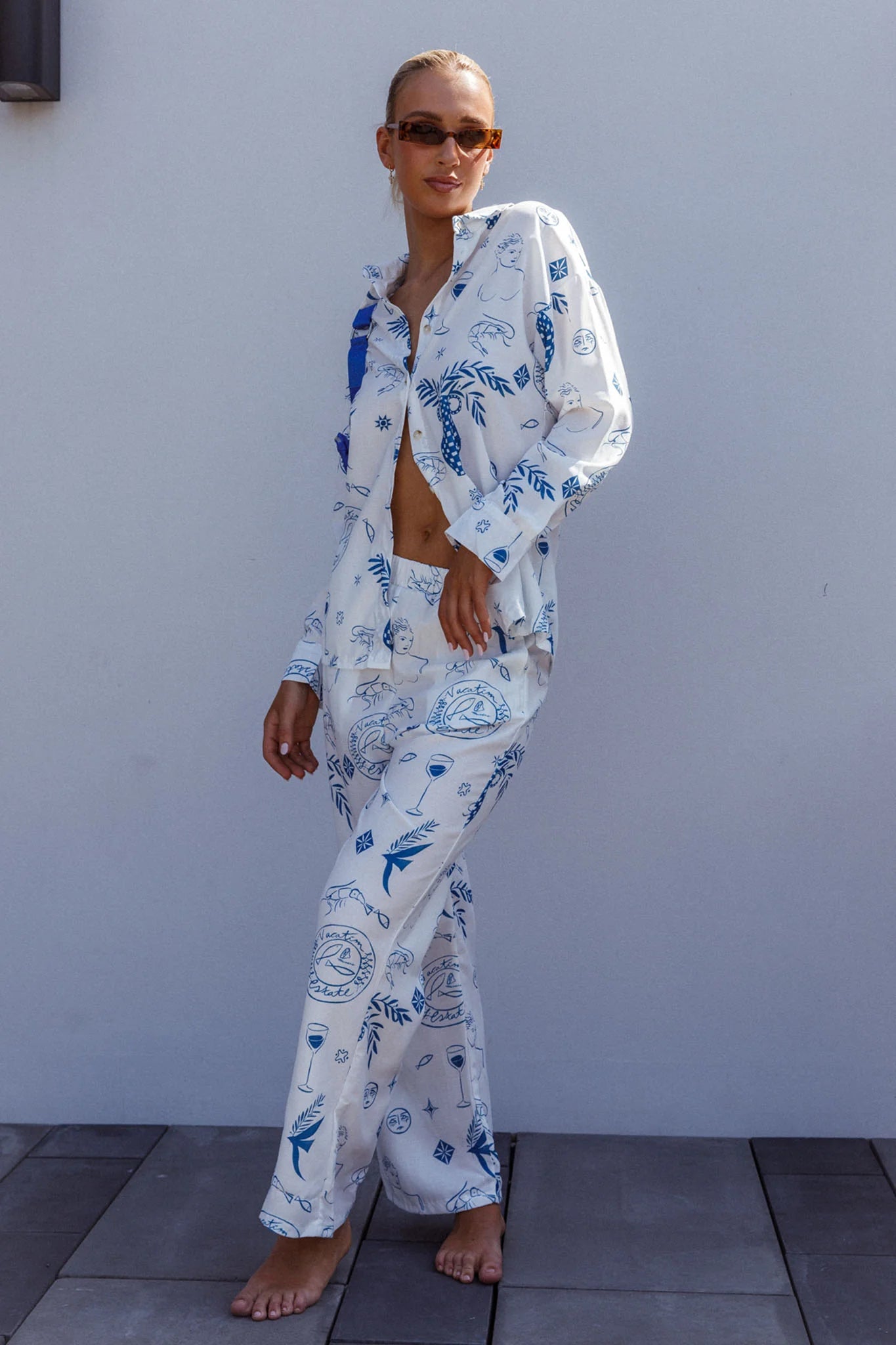 Weekend Bliss Long Sleeve Button Shirt White