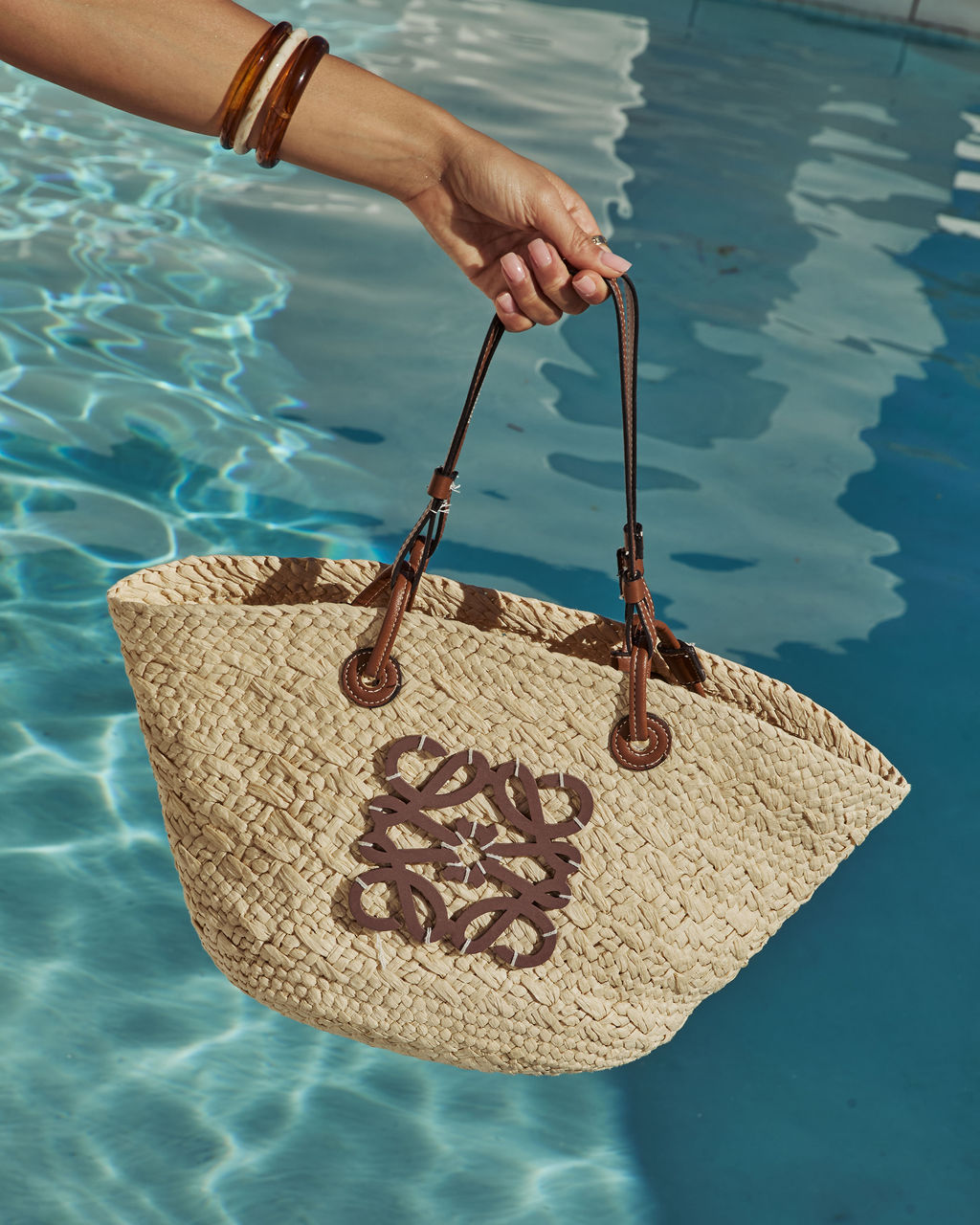 Palm Leaf Monogram Straw Tote Bag