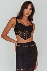 Milano Crochet Lace Crop Top Black