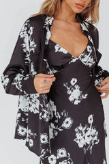 Dillon Long Sleeve Satin Shirt Floral Black