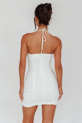 Harli Ruched Drawstring Keyhole Mini Dress White