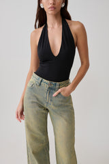 Rebekah Slinky Halter Bodysuit - Black