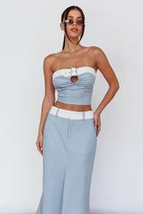 In My Era Front Split Midi Skirt Washed Blue