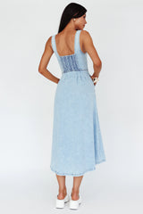 Pixie Dust Button Front Midi Dress Denim Blue