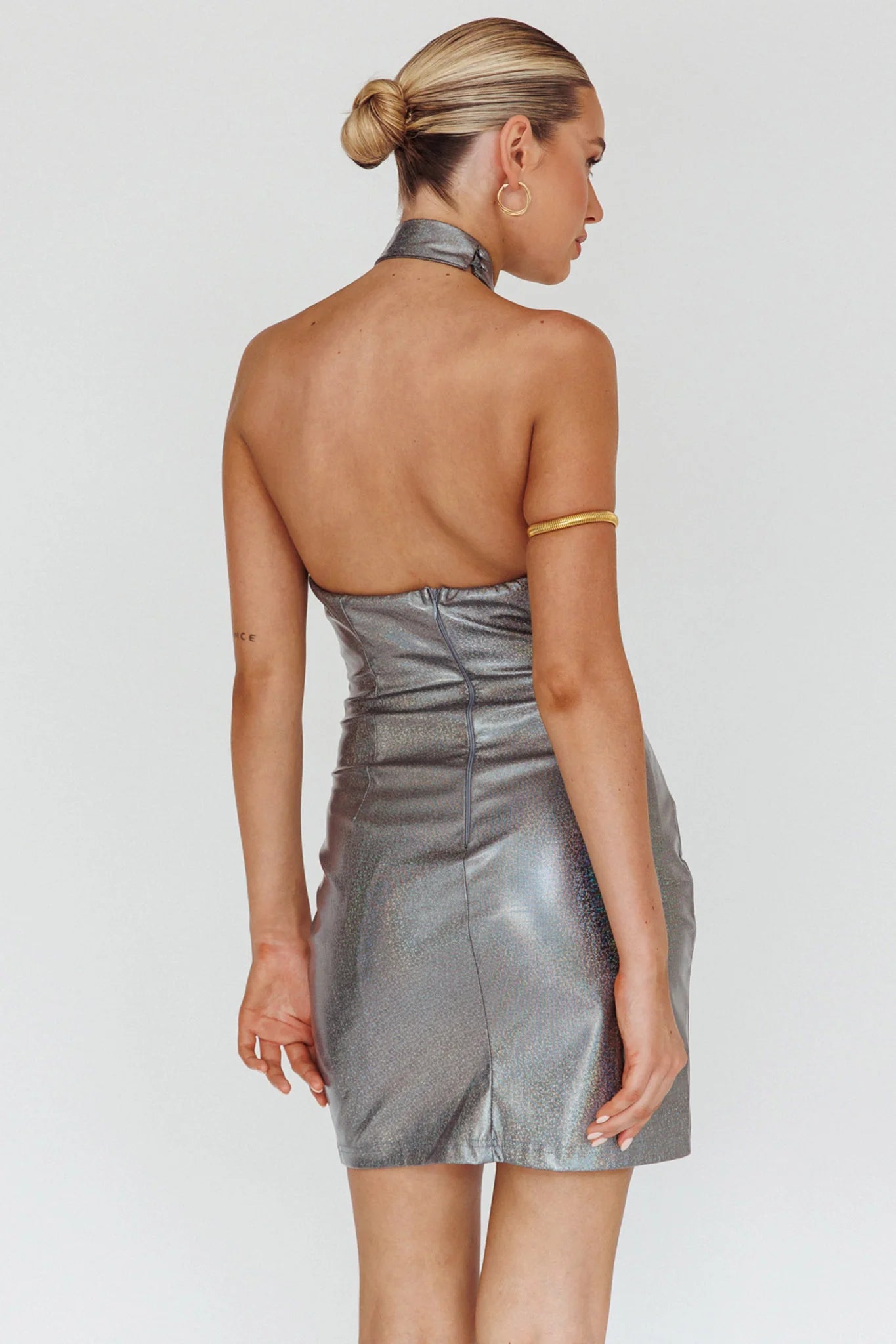For The Gram Faux Leather Halter Dress Charcoal