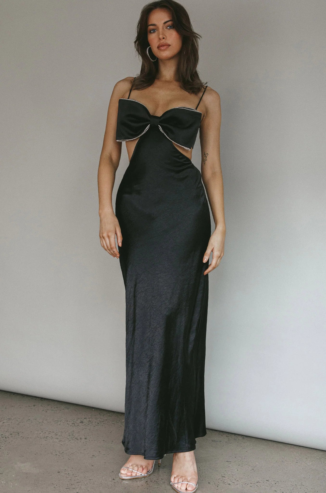 Aurelia Diamante Bow Maxi Dress Black