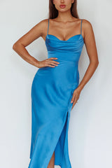 Giorgette Side Split Midi Dress Blue