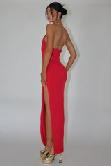 Slow Dance Chain Halter Midi Dress Red