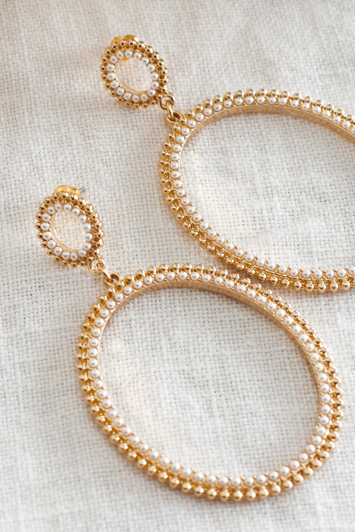 Lucienne Oval Drop Pearl Earrings Gold