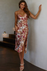 Downtown Cami Strap Front Split Midi Dress Abstract Rose
