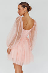 Fairytale Dream Pleat Neckline Mini Dress Sparkle Pink