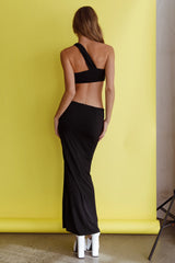 Taliah Front Split Midi Skirt Black