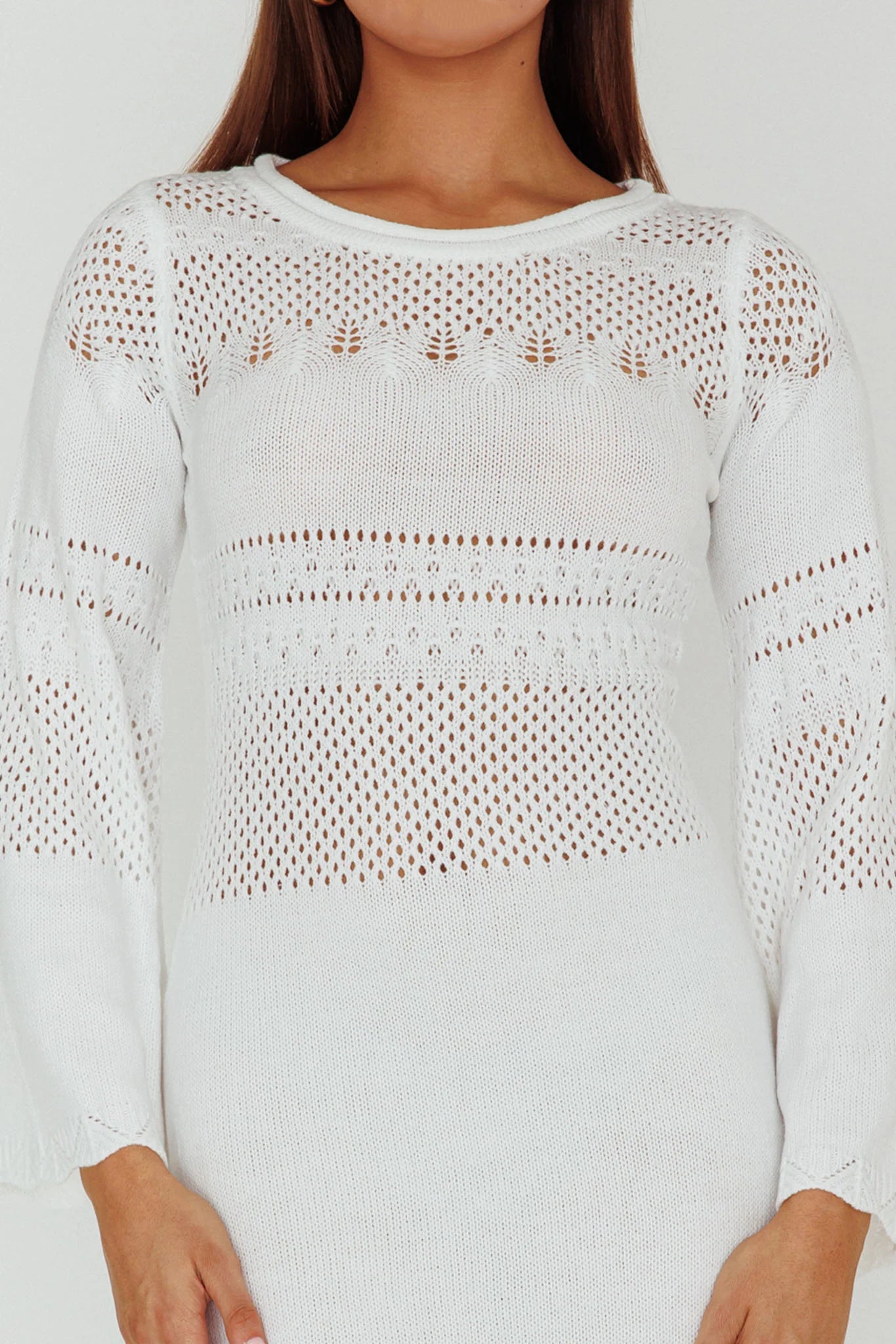Gail Long Sleeve Crochet Maxi Dress White
