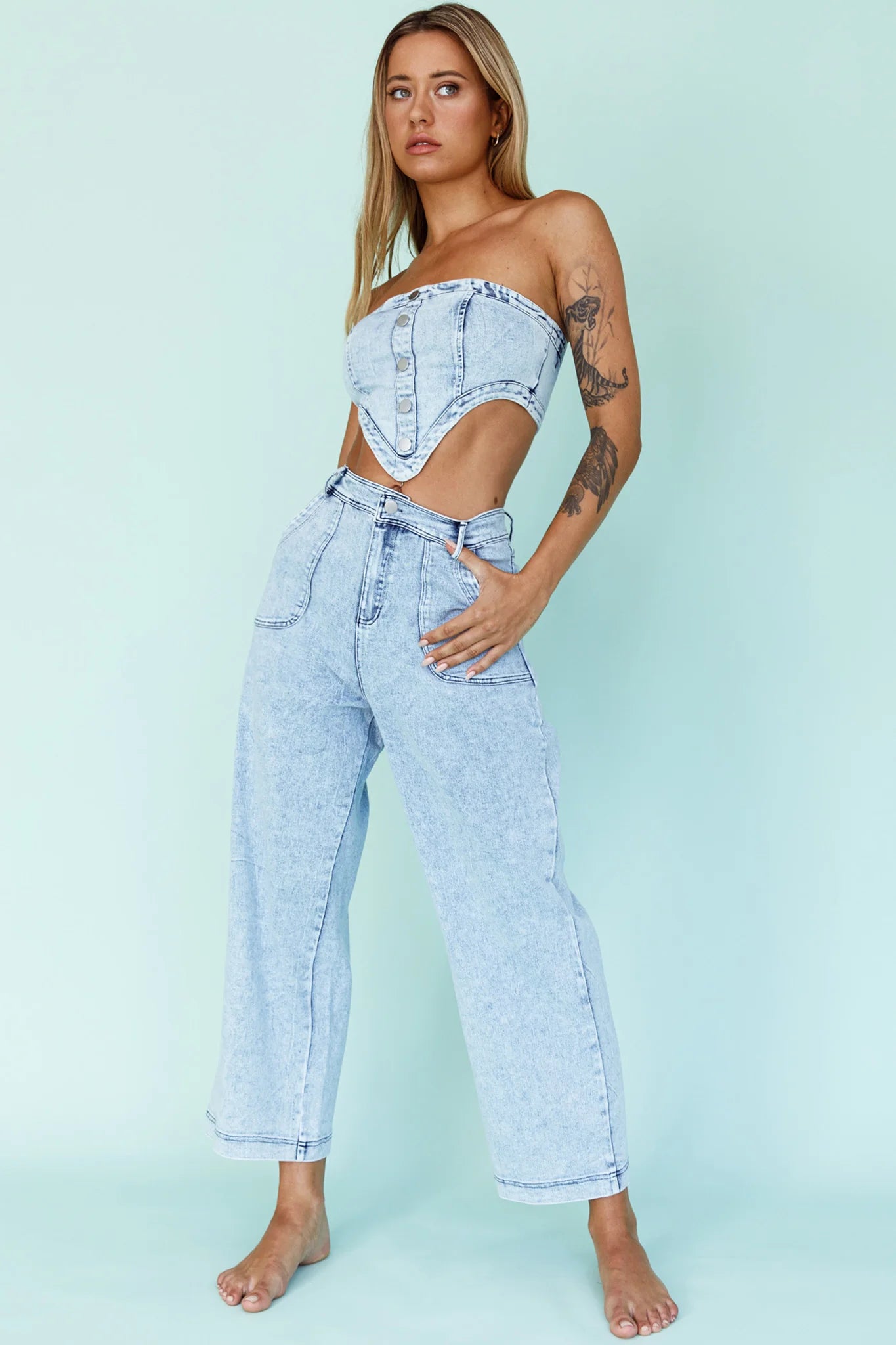 Uptown Strapless Crop Top Denim