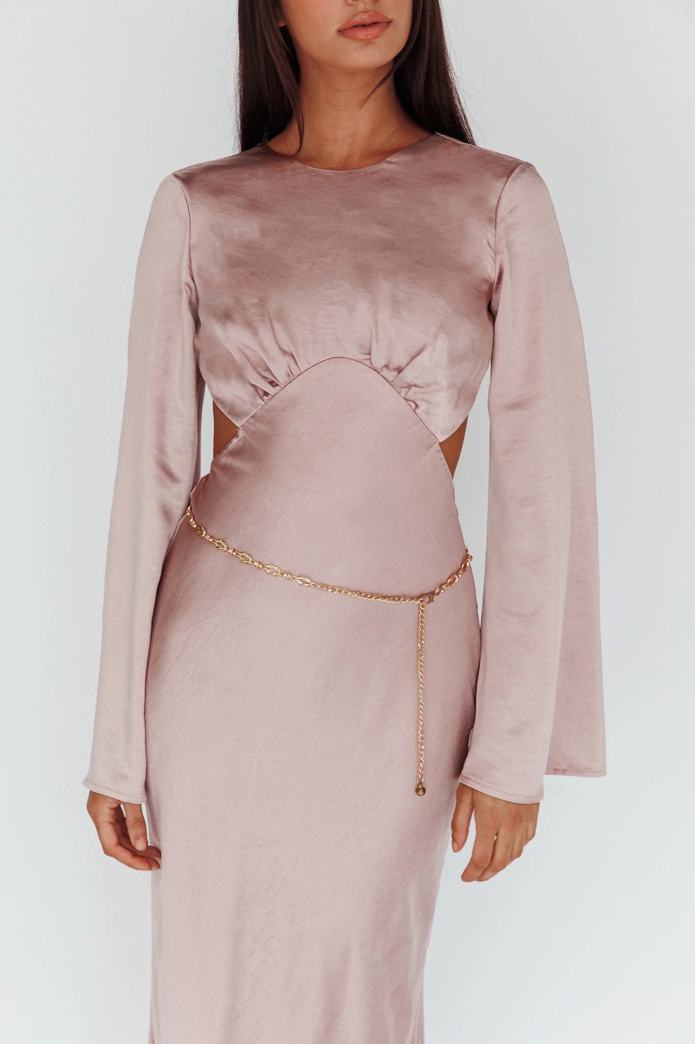 Doting Bell Sleeve Cut-Out Midi Dress Wood Rose