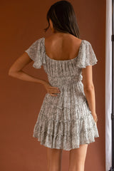 Josephina Lace-Up Front Flutter Sleeve Dress Floral Print Sage