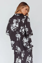 Dillon Long Sleeve Satin Shirt Floral Black