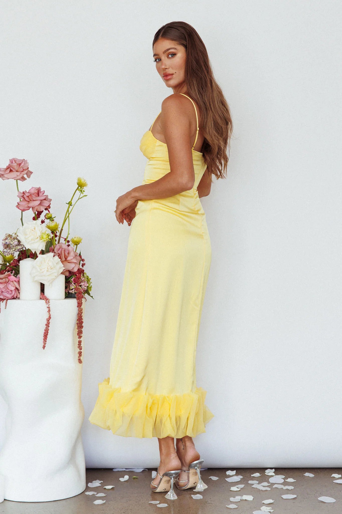 Buona Sera Hem Decoration Midi Dress Lemon