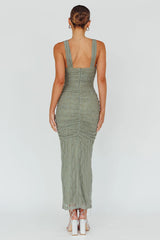 Oliana Embroidered Mesh Midi Dress Fern