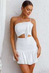 Bridie One Shoulder Shirred Mini Dress White