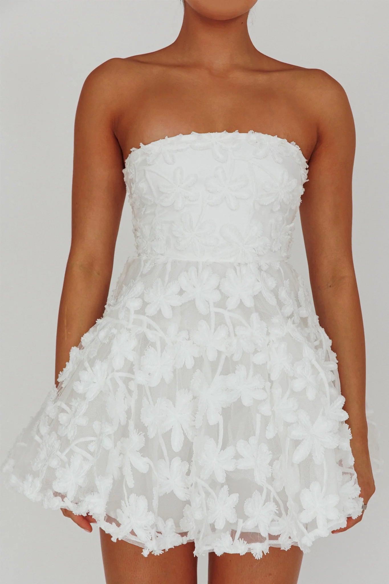 Dori Floral Embellished Mini Dress White