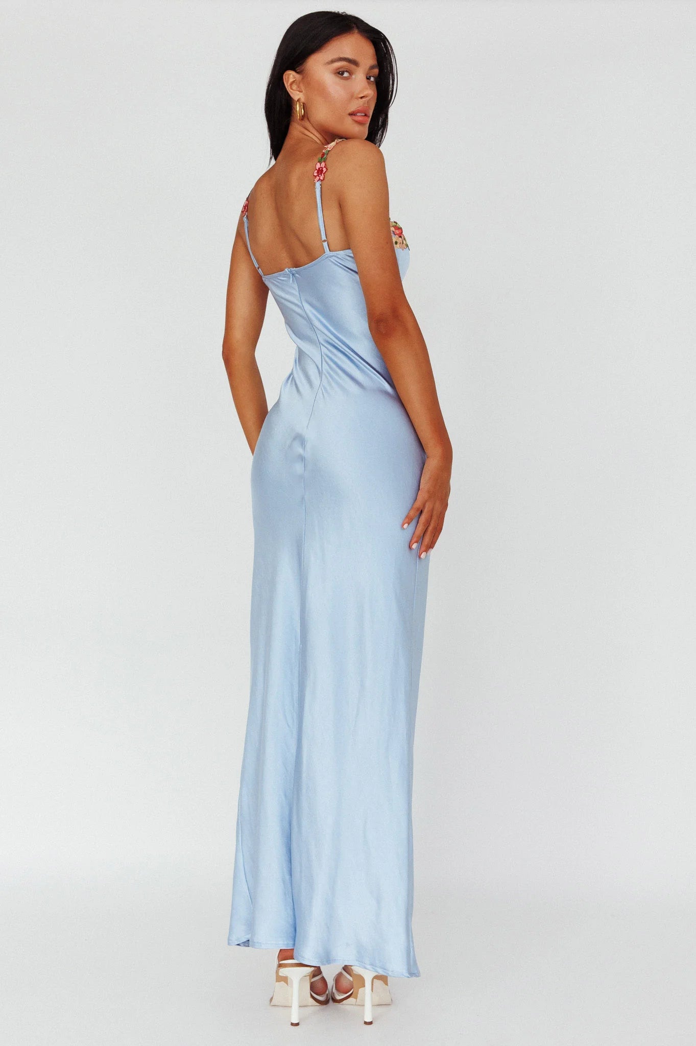 Rose Garden Floral Applique Midi Dress Blue