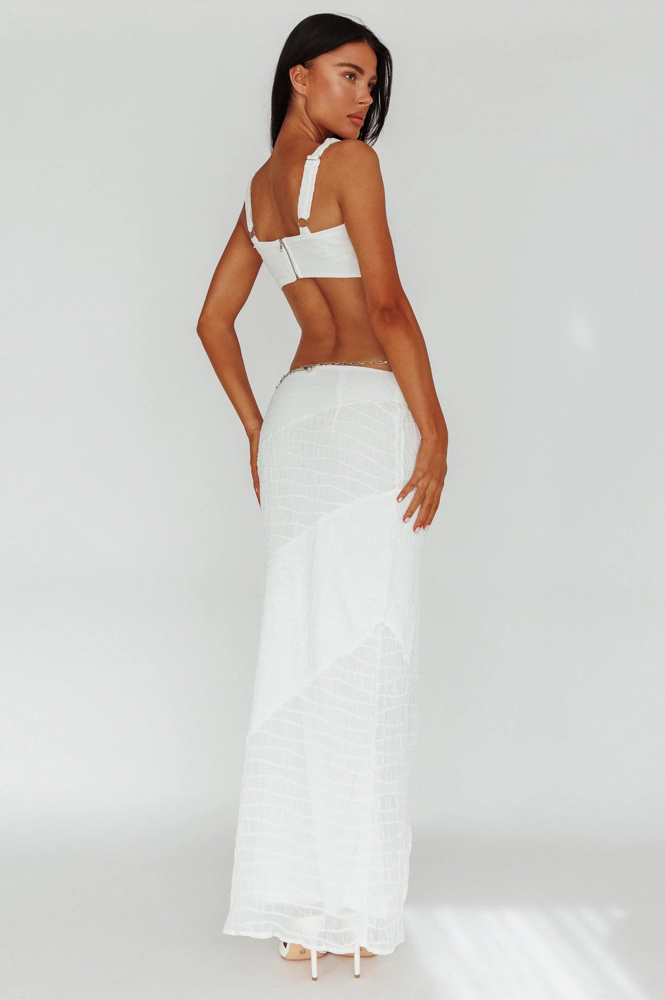 Bindi Puckered Midi Skirt White