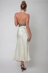 Of Your Dreams Cut-Out Halter Dress Oyster