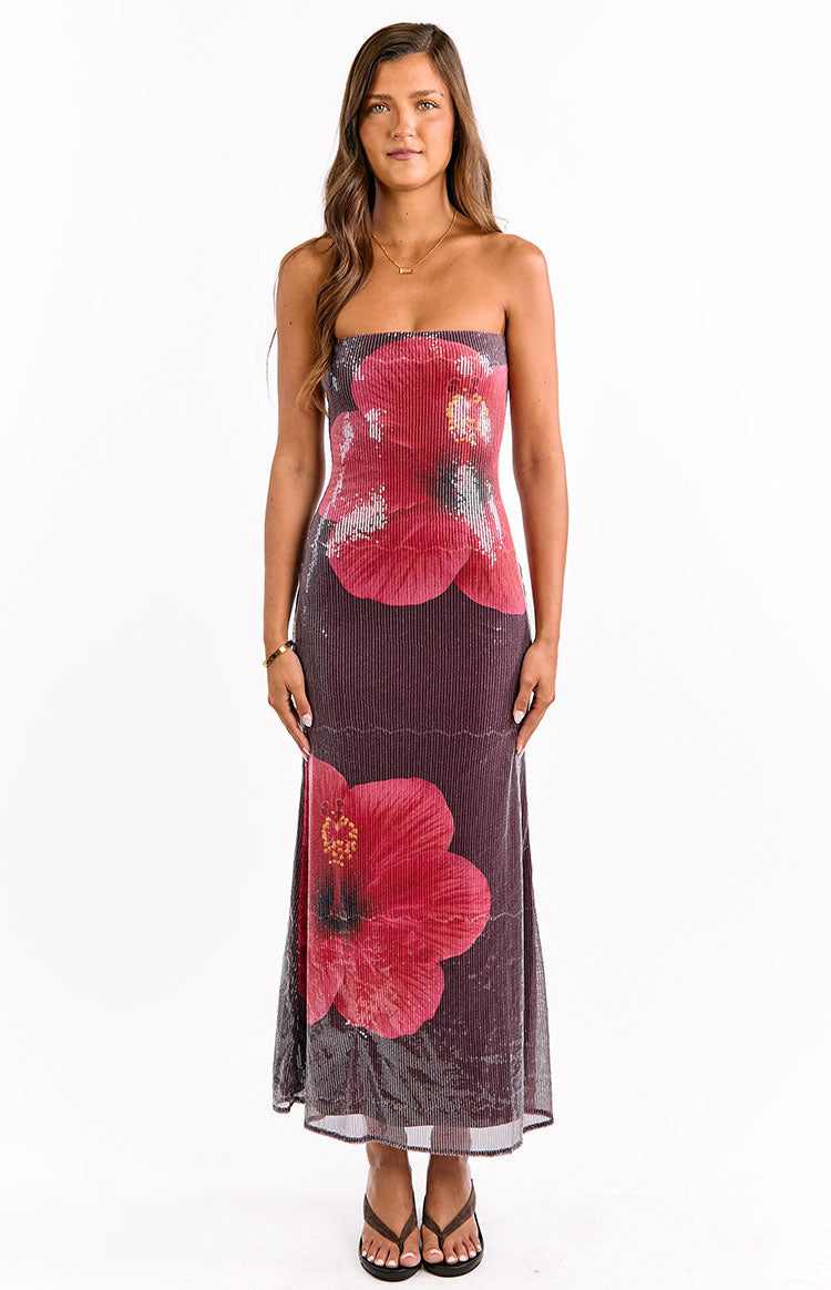 Arizona Hibiscus Wine Sequin Maxi Dress