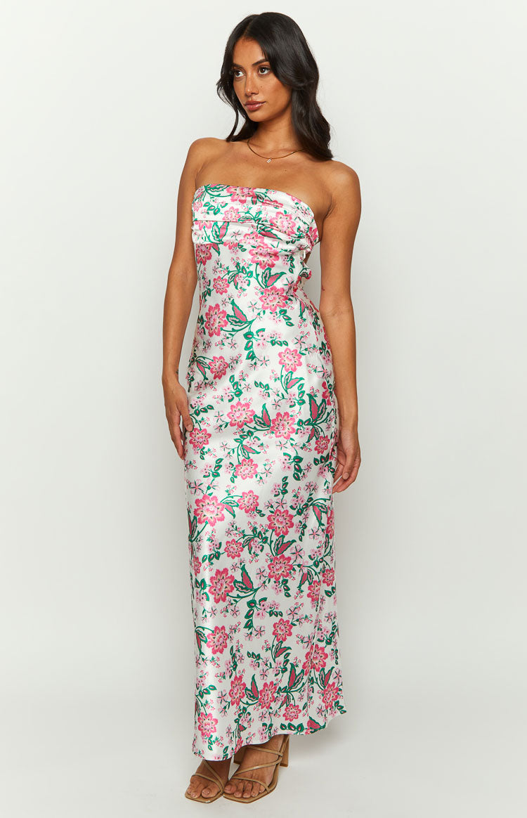 Astra Strapless Floral Satin Midi Dress