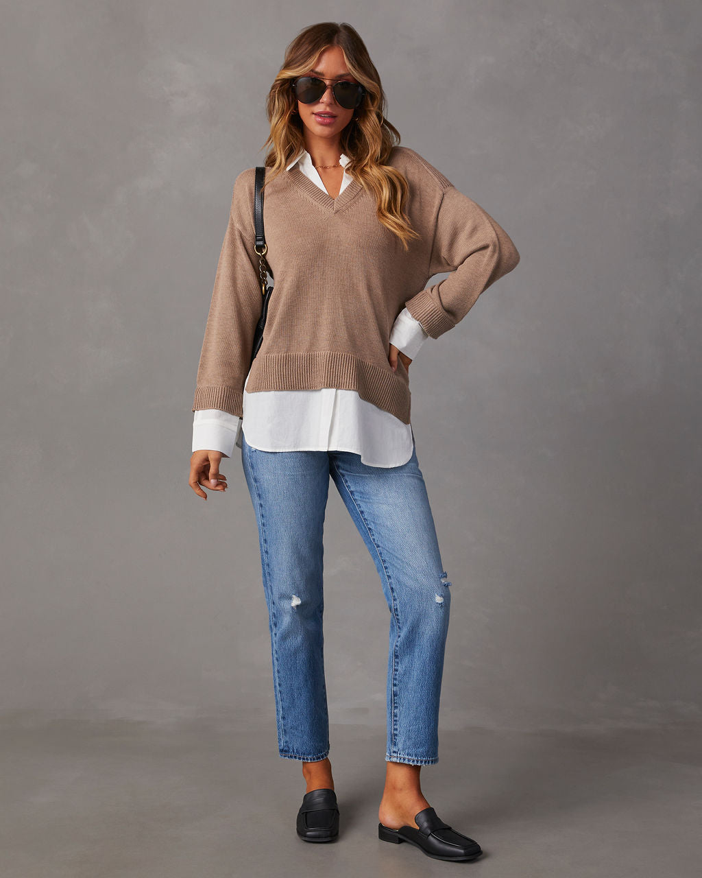 Xira Poplin Contrast Pullover Sweater